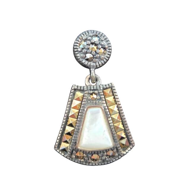 Marcasite & Mother of Pearl Dangle Earrings Thailand 925 A Sterling Silver NEW - Picture 6 of 12